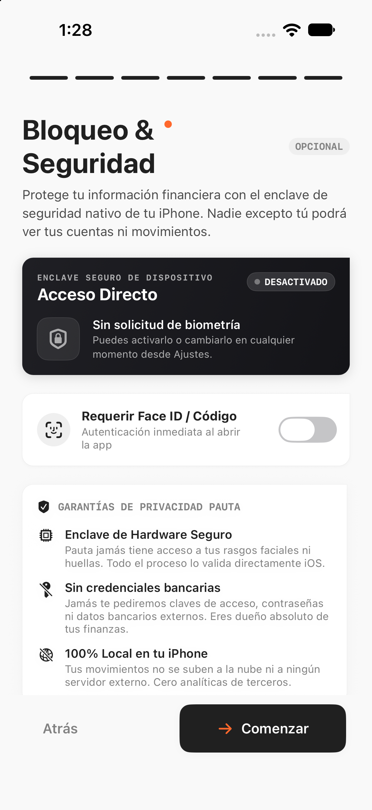 Paso de bloqueo y seguridad con las garantías de privacidad de Pauta